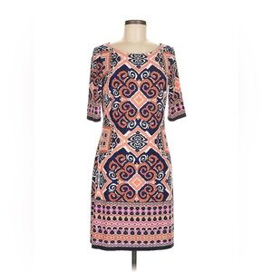 Eliza J Orange Blue White Print Shift‎ Casual Office Work Dress 6